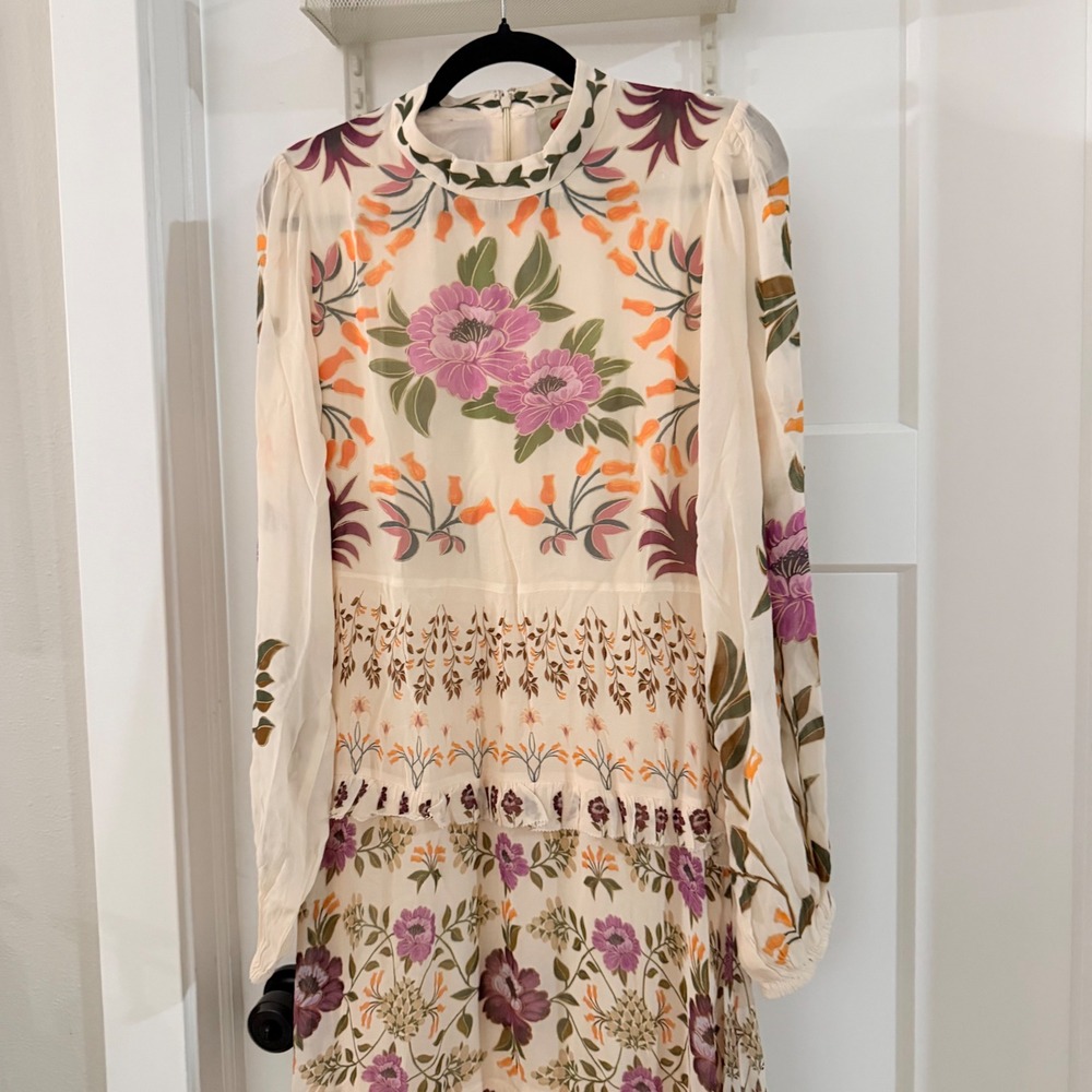 Farm Rio Winter Garden Ruffle Long Sleeve Maxi Dress Cream Floral Boho Size S - Picture 2 of 10